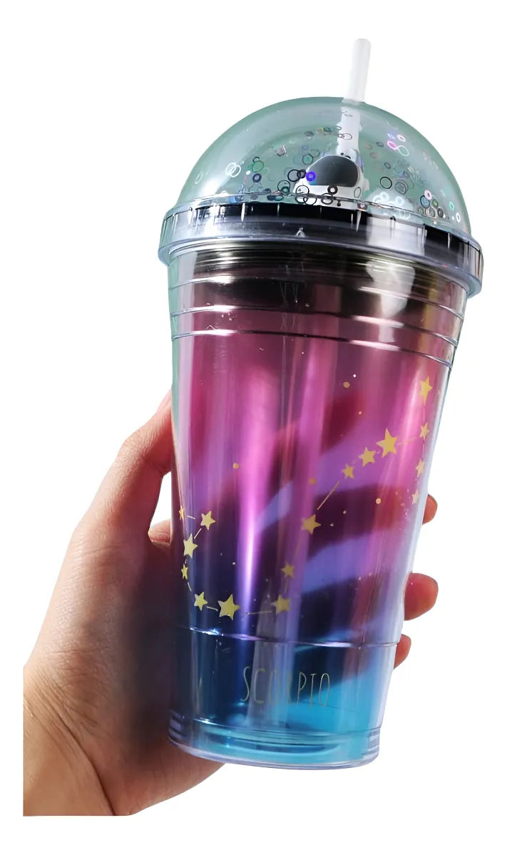 Vaso Con Tapa Y Bombilla Con Luces Led 500ml