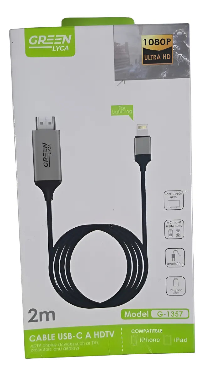 Cable Hdmi Hdtv A Usb Ligting 2mt Trasmicion De Datos