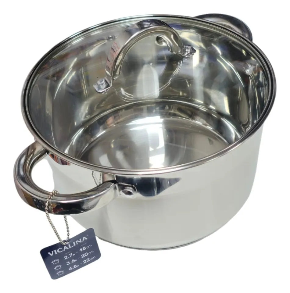 Ollas De Cocina 6 Pz Vicalina Tapa De Vidrio Premium Gris