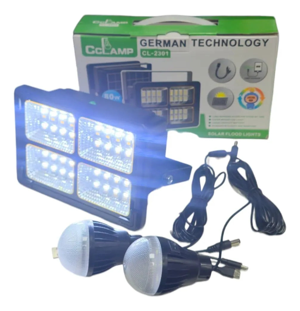 Foco Solar Emergencia Con Ampolletas Led Recarga Telefono
