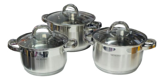 Ollas De Cocina 6 Pz Vicalina Tapa De Vidrio Premium Gris