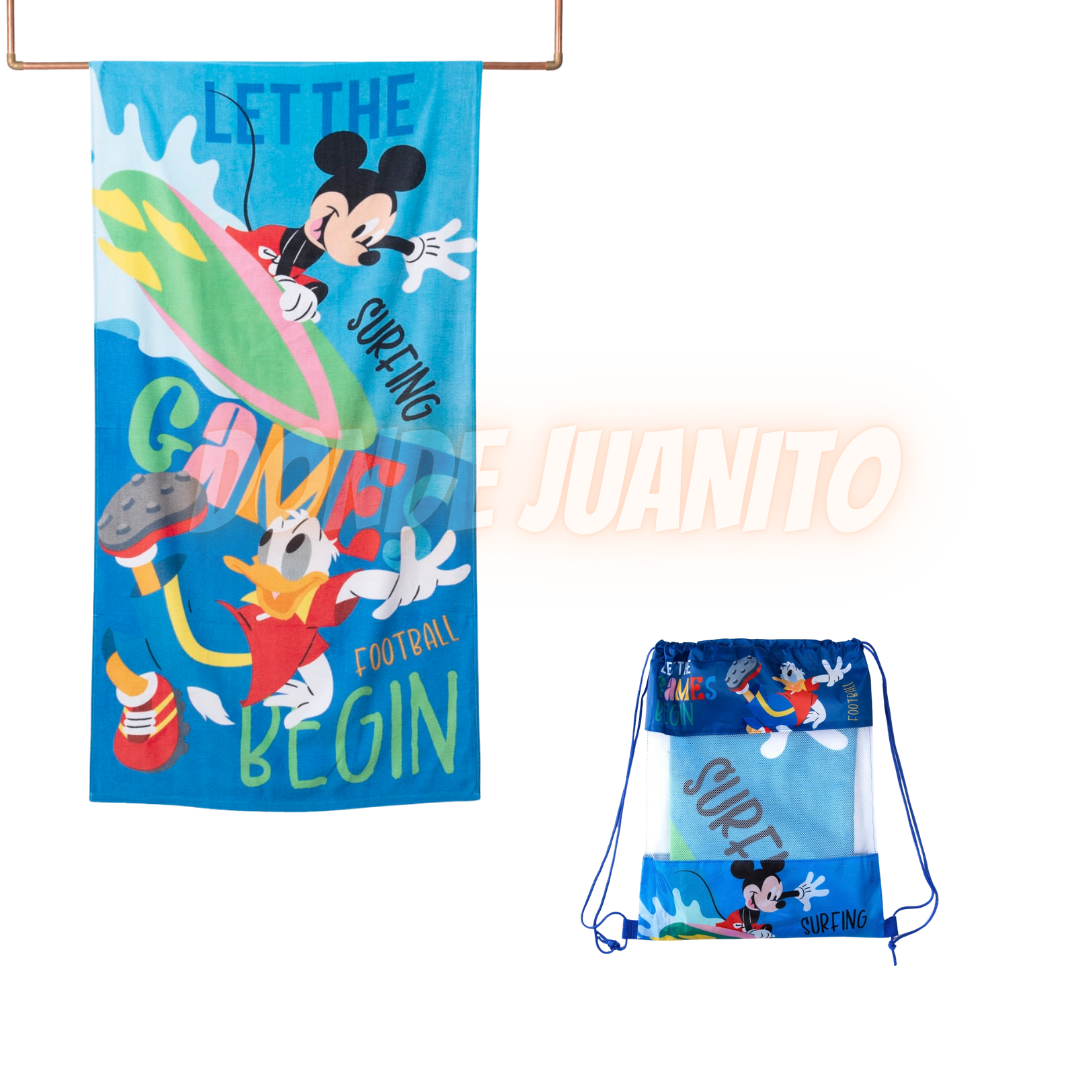 TOALLA PLAYA ALGODON C/BOLSO 70X140 MICKEY GAMES