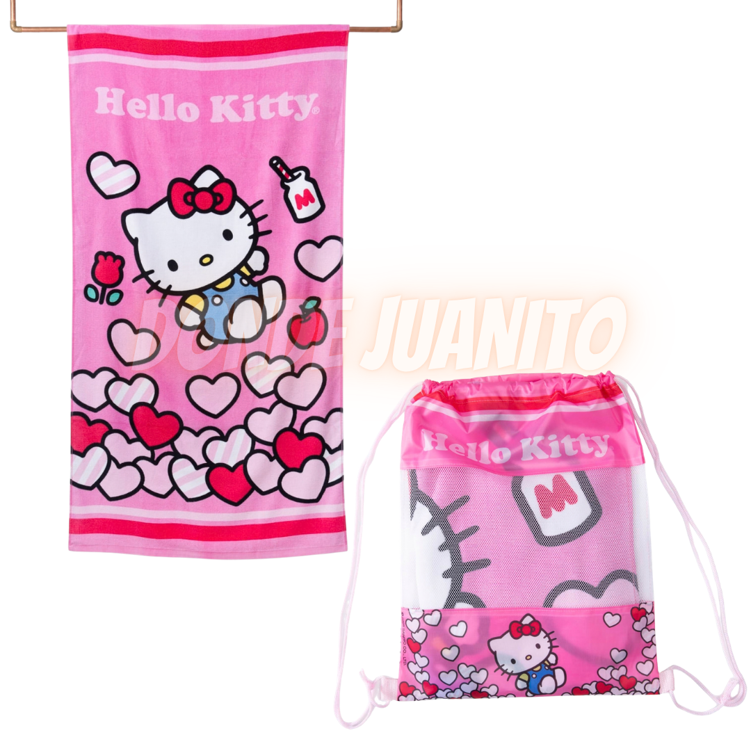 TOALLA PLAYA ALGODON C/BOLSO 70X140 HELLO KITTY LOVE