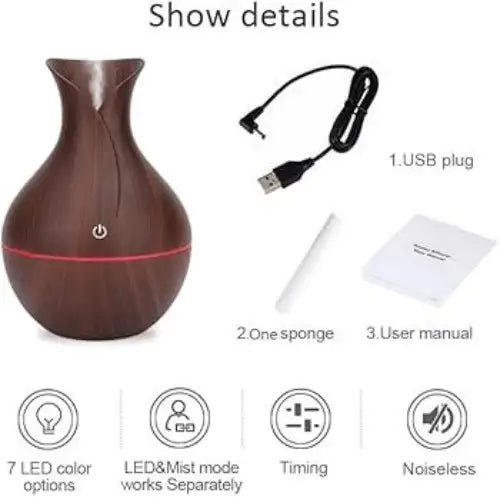 Humidificador De Aire Difusor Cuello Largo Madera Oscuro