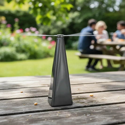 Espanta moscas Ventilador Hélice Reflectante 38cm Portátil A PILA REPELENTE INSECTOS Para mesa o asados comidas.