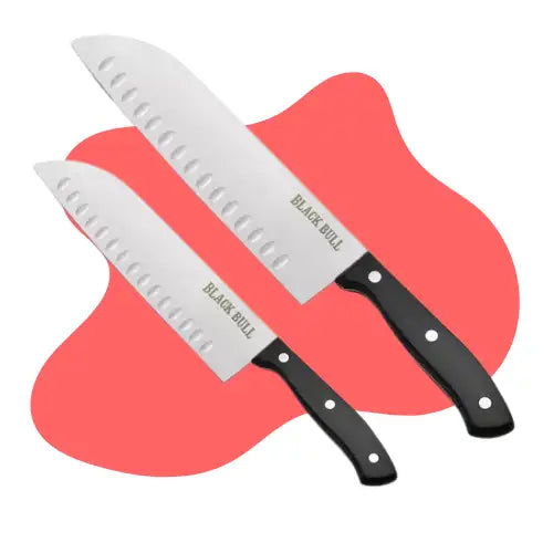 Set 2 Cuchillos 7 Pulgada+5 Pulgada Santoku Texas Black Bull Color Negro