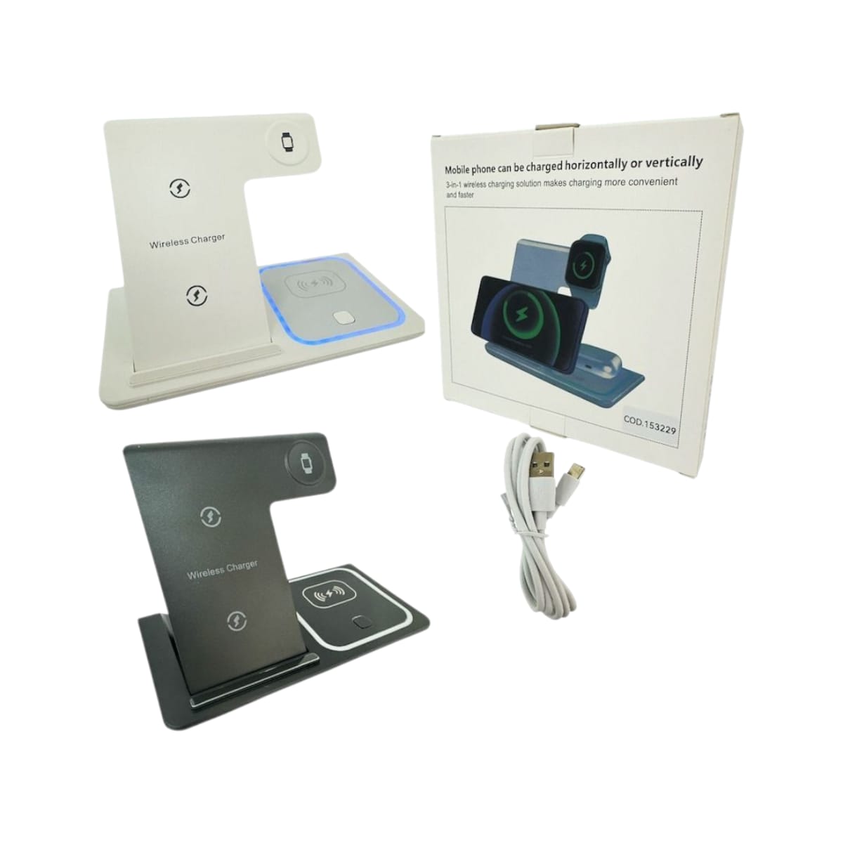 Cargador Inalámbrico 3 en 1 Plegable Celular Reloj y Audífonos