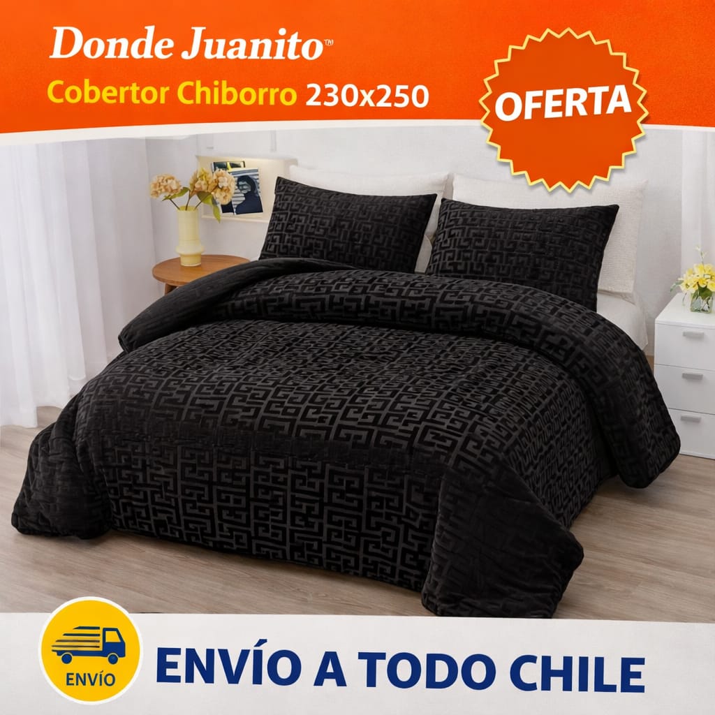 Cobertor con Chiporro 230x250 (Diseño Geométrico negro – 2 Plazas)