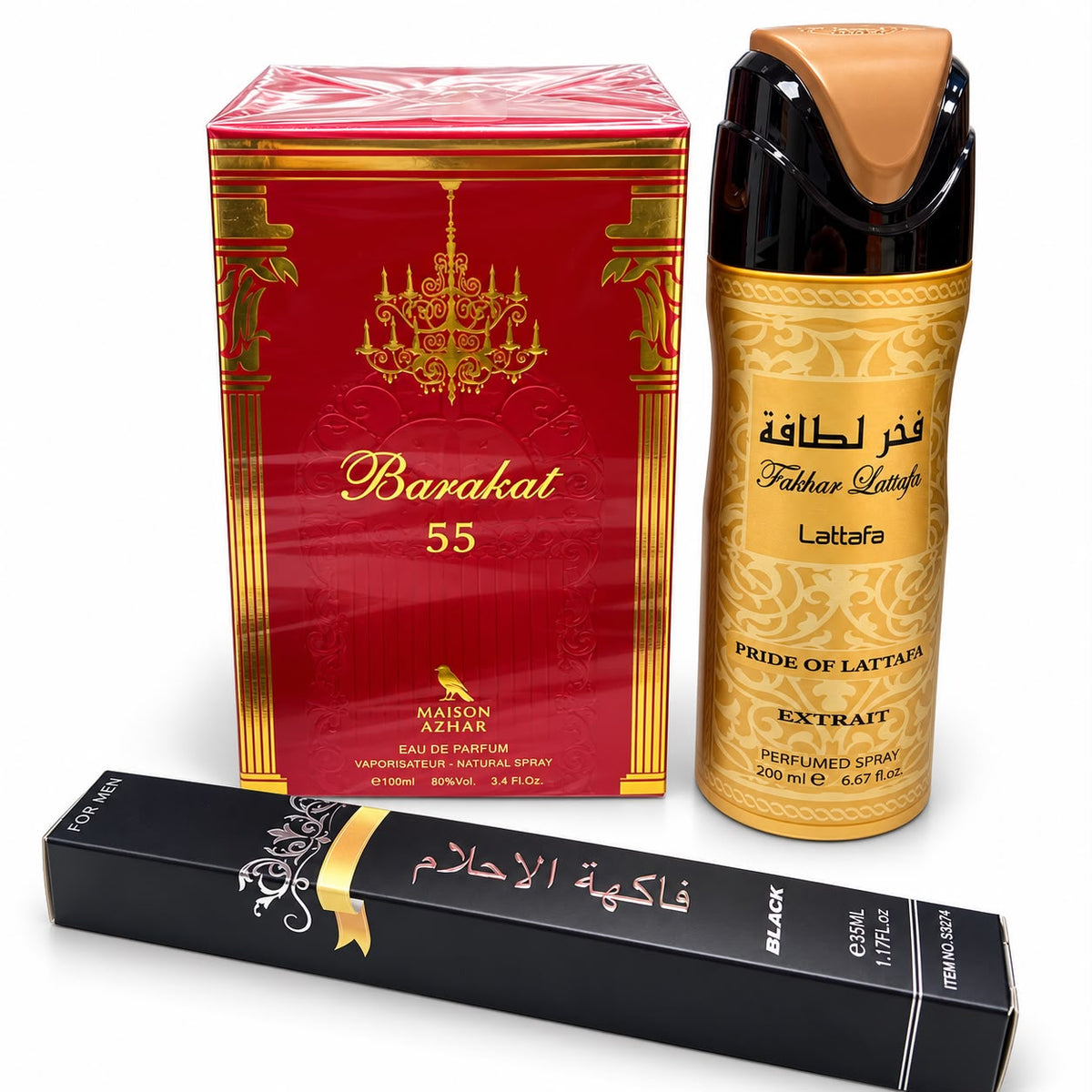 Promo de Fragancias Masculinas Barakat 55 Perfume + Spray + Cartera - 3 Pcs