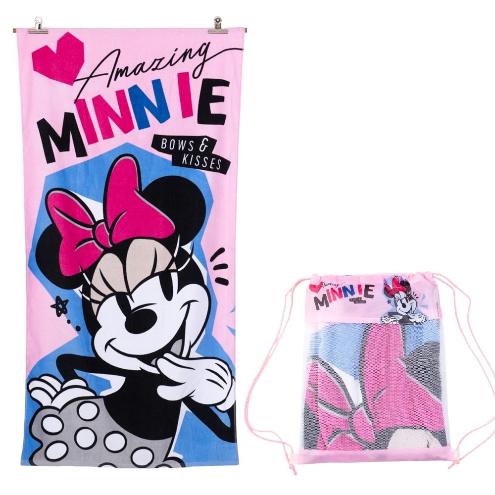 TOALLA PLAYA ALGODON C/BOLSO 70X140 MINNIE KISSES