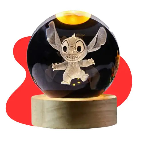 Esfera Cristal Base Madera con Luz Led