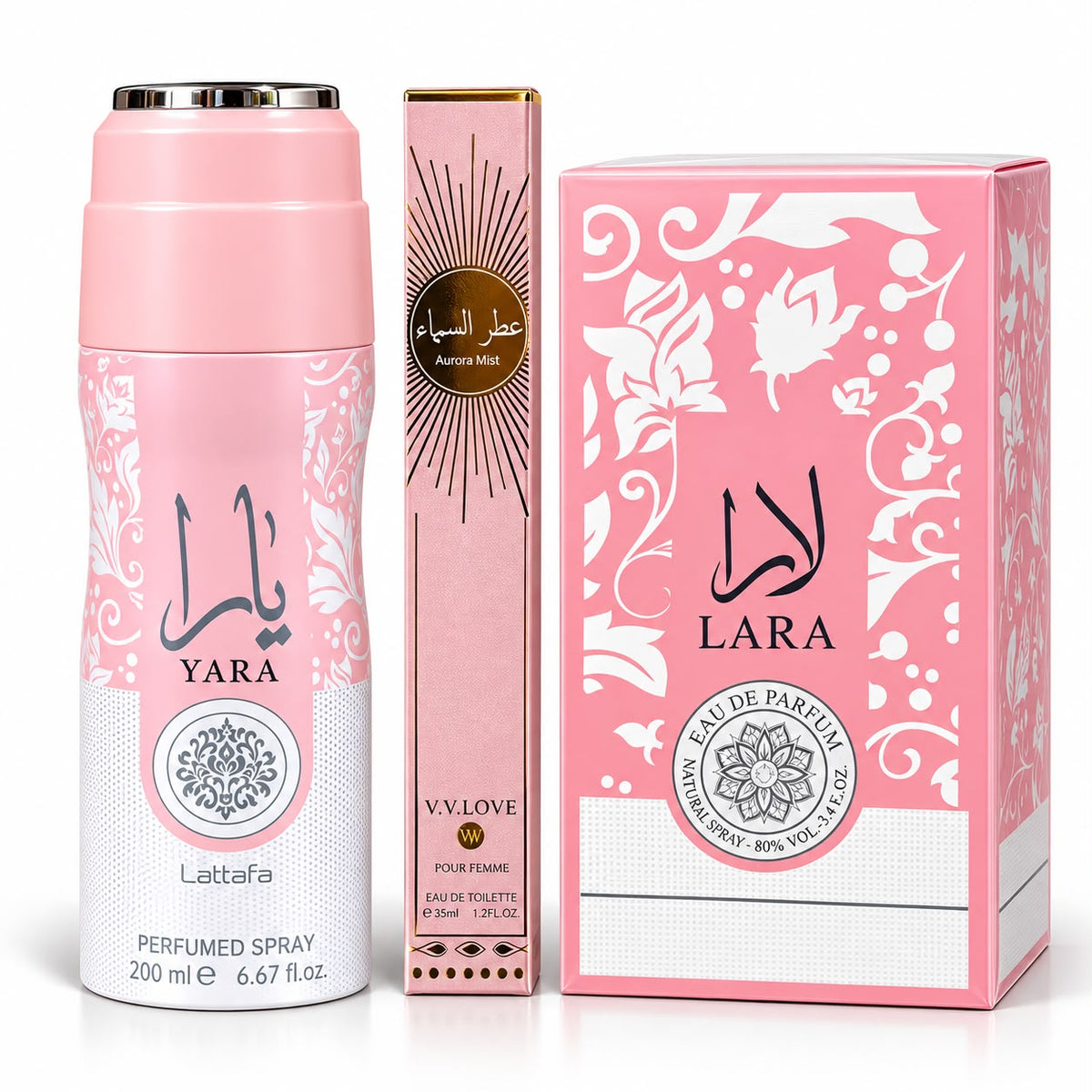PROMOCIÓN LARA PINK MUJER 3 PIEZAS | PERFUME + AEROSOL + PERFUME DE CARTERA