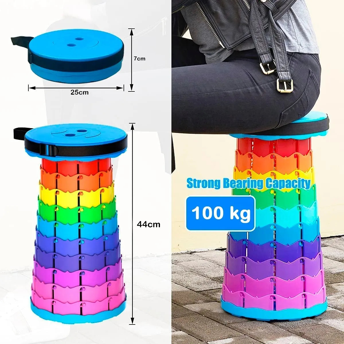 Taburete Plegable Portátil De Plástico Retráctil Silla Color Azul