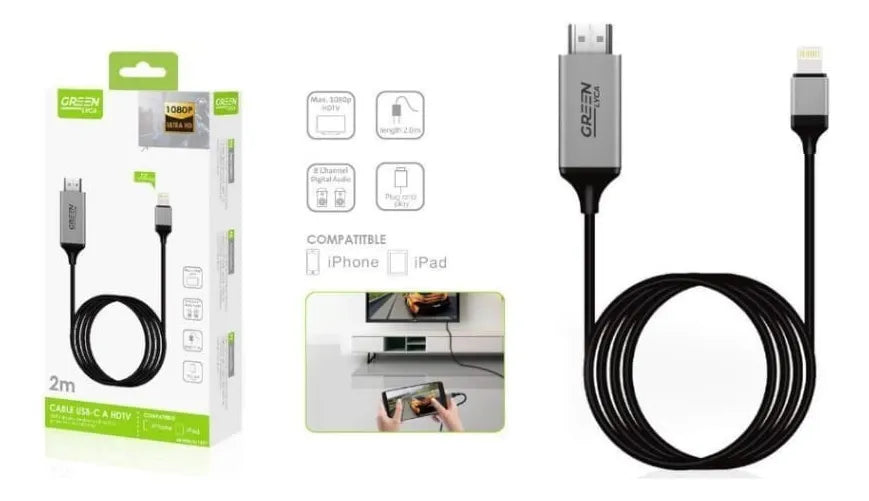 Cable Hdmi Hdtv A Usb Ligting 2mt Trasmicion De Datos