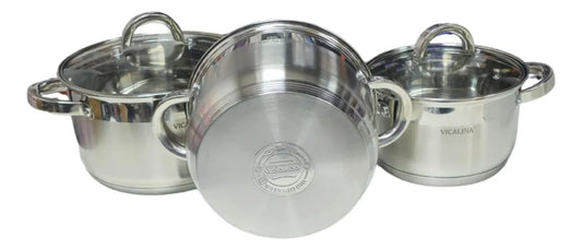 Ollas De Cocina 6 Pz Vicalina Tapa De Vidrio Premium Gris