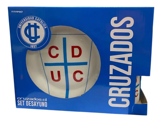 Set Desayuno U Catolica 3 Pz Taza Con 2 Platos - Celeste