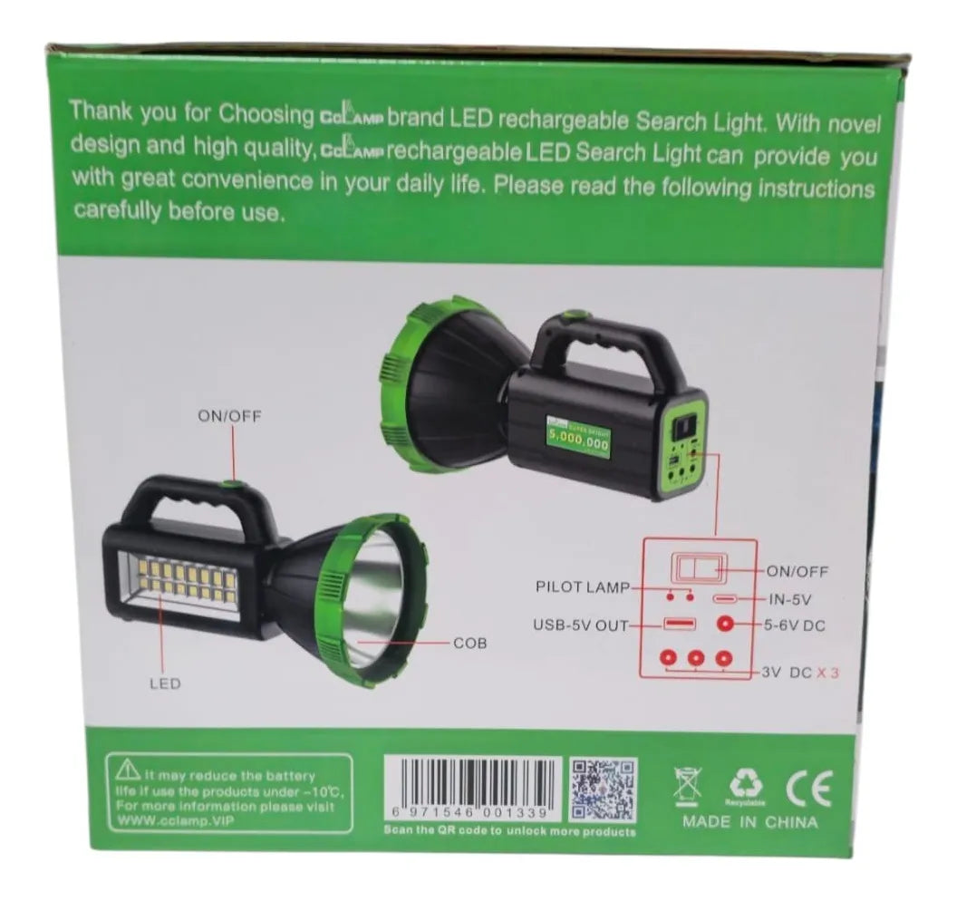 Foco Busca Camino 300mt Emergencia Recargable Usb 30cm