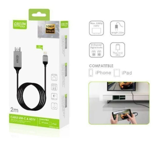 Cable Hdmi Hdtv A Usb Ligting 2mt Trasmicion De Datos