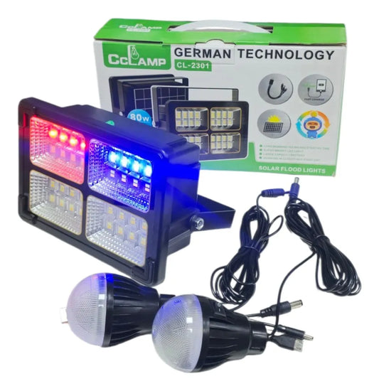 Foco Solar Emergencia Con Ampolletas Led Recarga Telefono