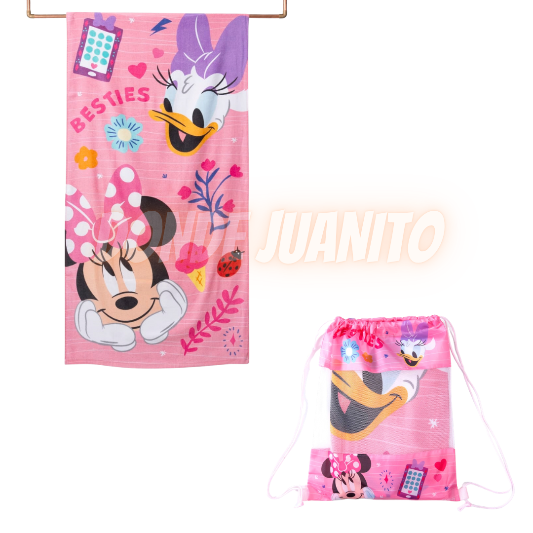 TOALLA PLAYA ALGODON C/BOLSO 70X140 MINNIE-AMIGAS