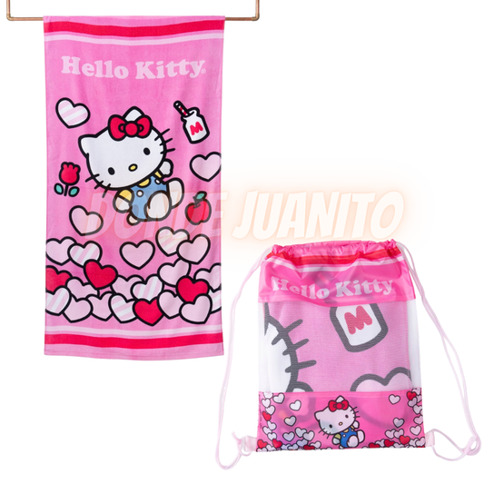 TOALLA PLAYA ALGODON C/BOLSO 70X140 HELLO KITTY LOVE