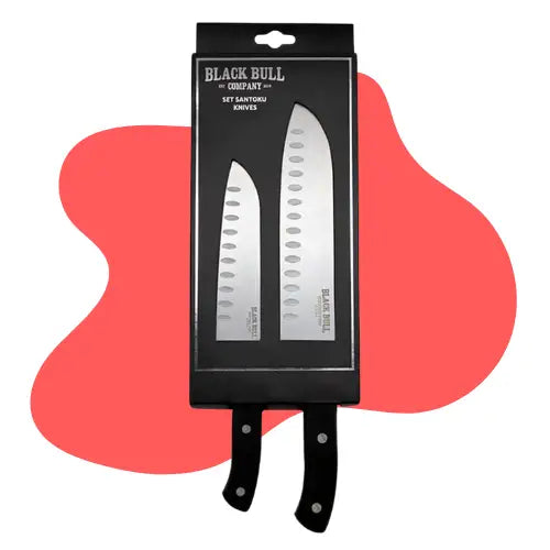 Set 2 Cuchillos 7 Pulgada+5 Pulgada Santoku Texas Black Bull Color Negro