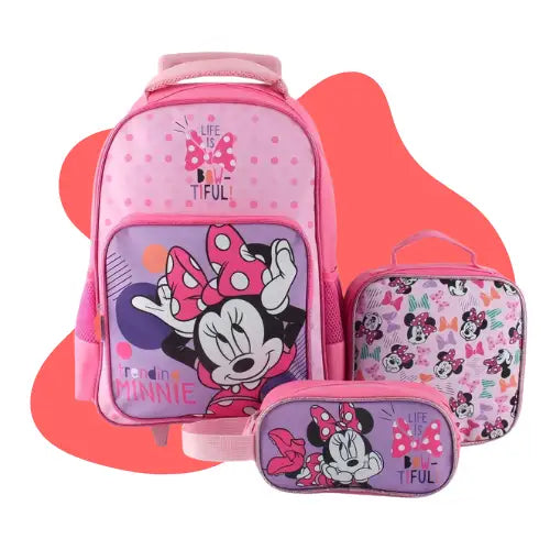 Set 3 Piezas Mochila 15 Lonchera Estuche Minnie Color Multicolor