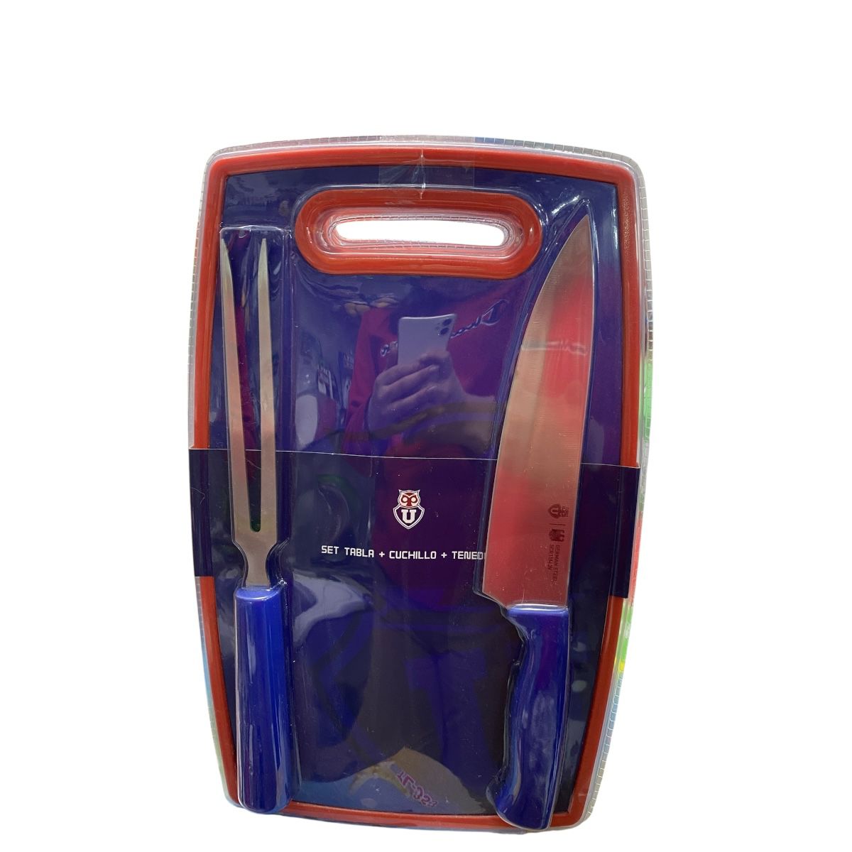 Set tabla de picar mas tenedor y cuchillo u de chile producto oficial