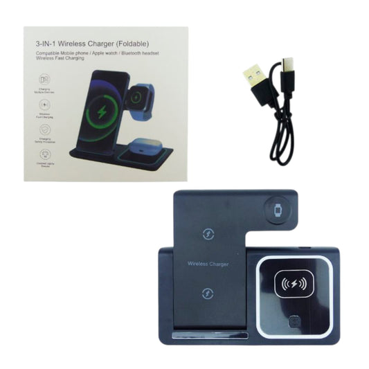 Cargador Inalámbrico 3 en 1 Plegable Celular Reloj y Audífonos