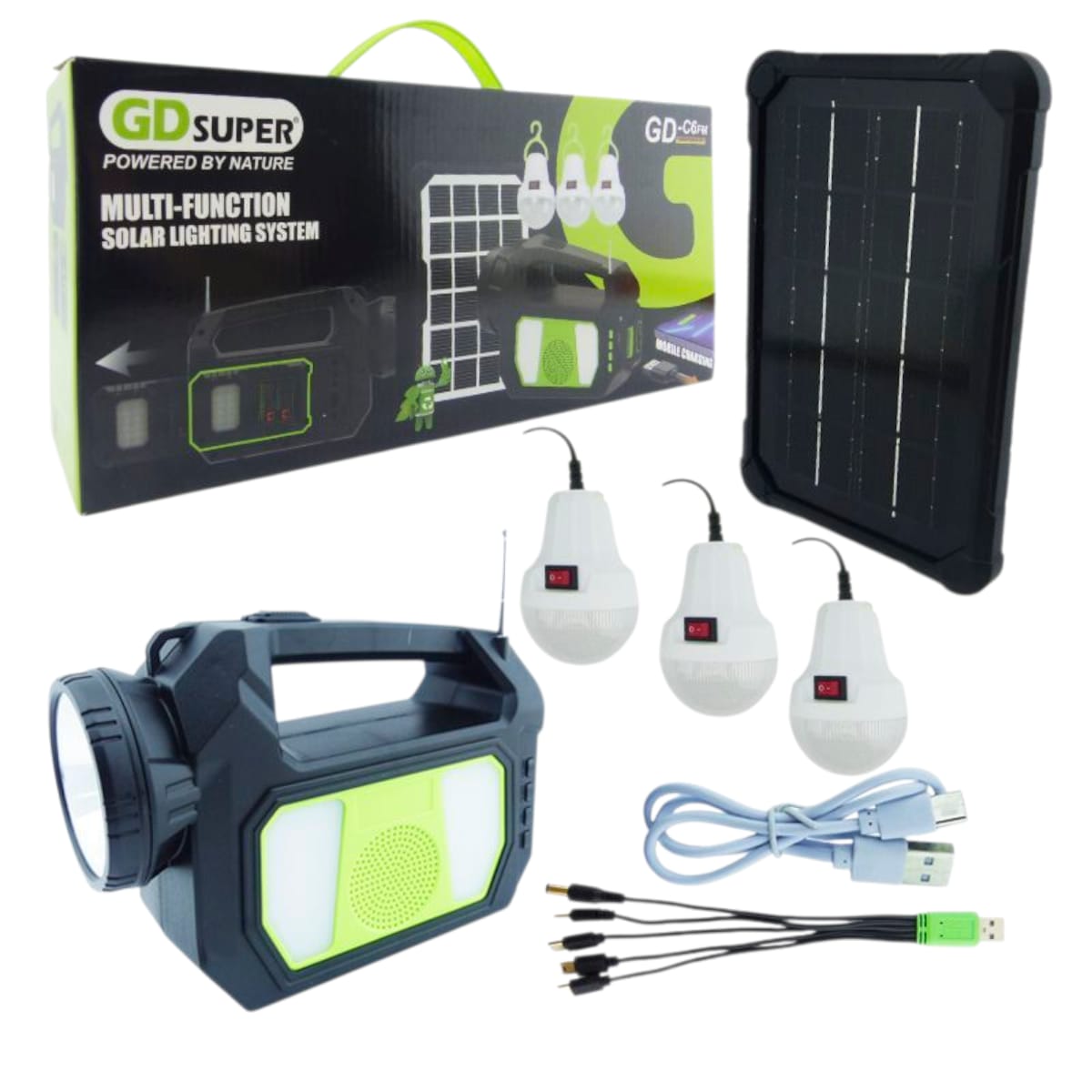 Foco recargable solar emergencia con Panel solar 3 ampolletas