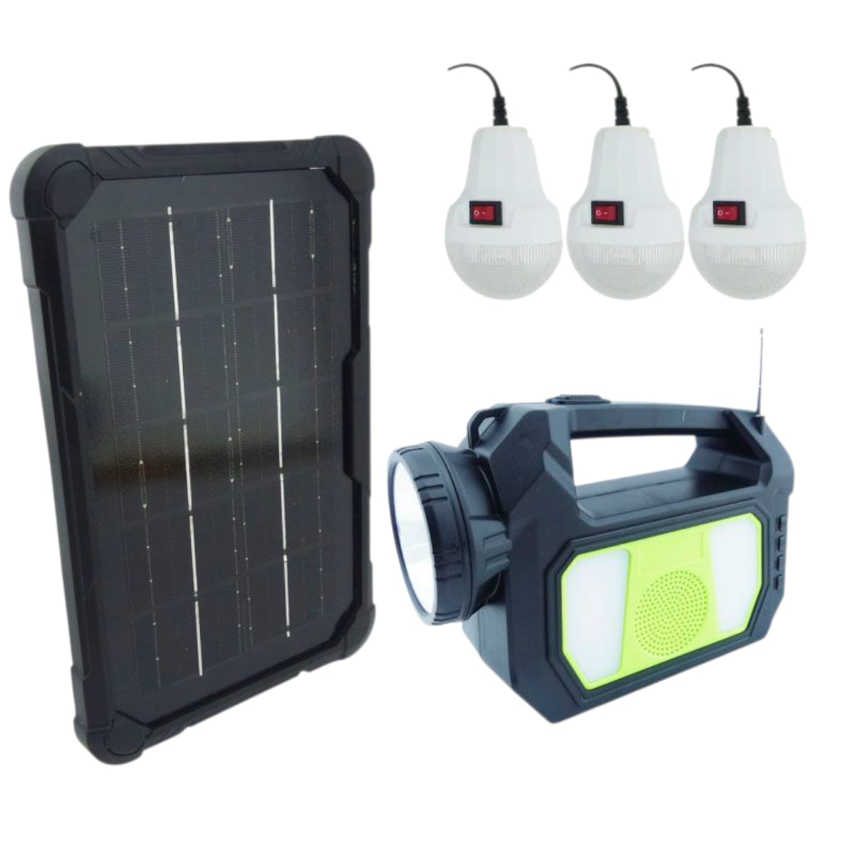 Foco recargable solar emergencia  con Panel solar 3 ampolletas