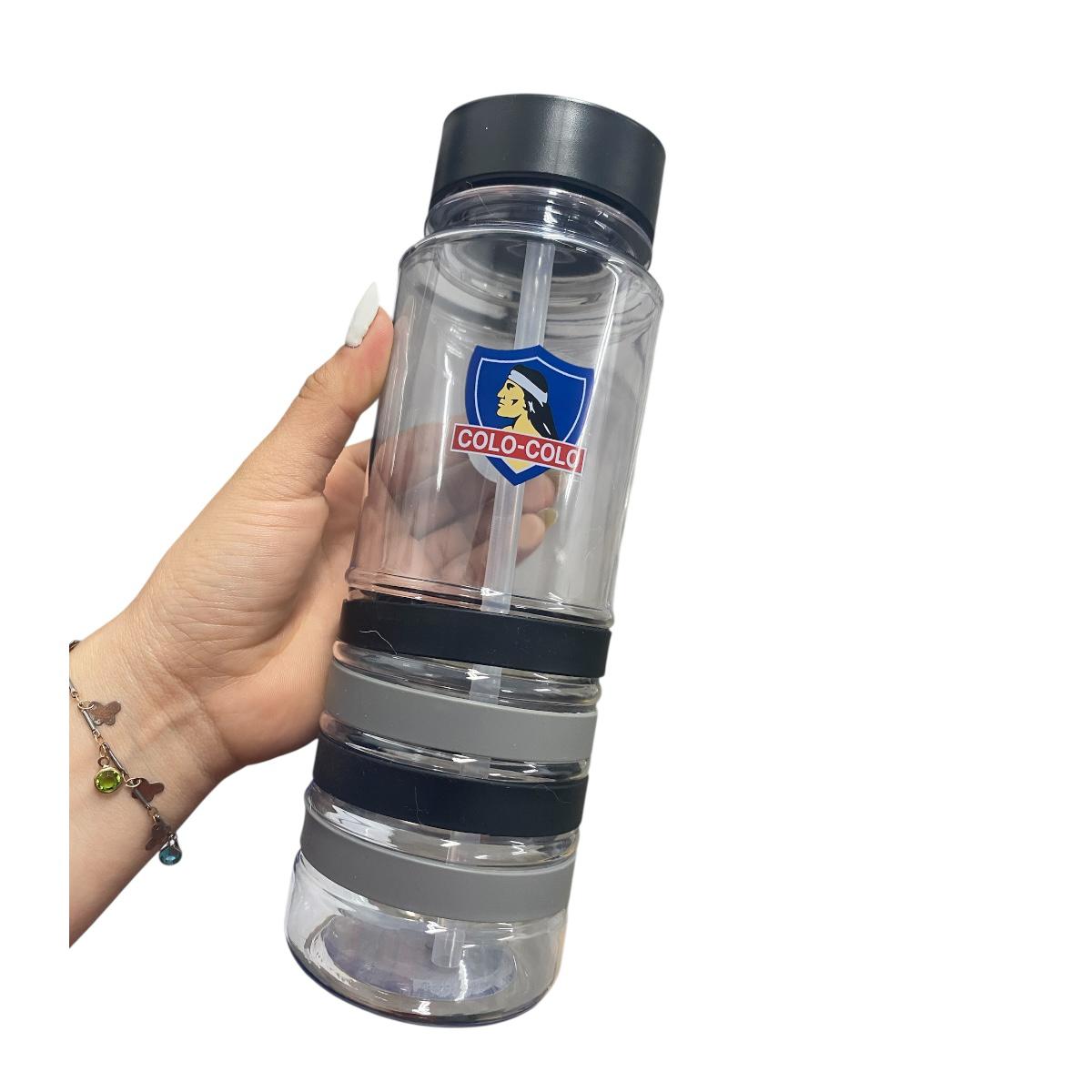 Botella Deportiva Colo Colo Lineas Antigoteo Con Bombilla - Negro