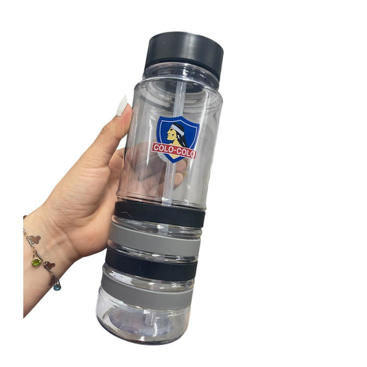 Botella Deportiva Colo Colo Lineas Antigoteo Con Bombilla - Negro