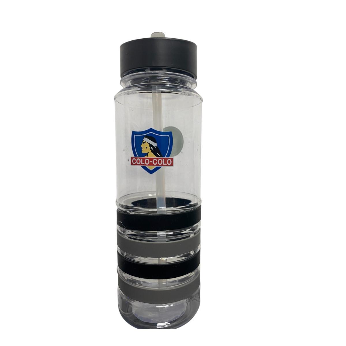 Botella Deportiva Colo Colo Lineas Antigoteo Con Bombilla - Negro