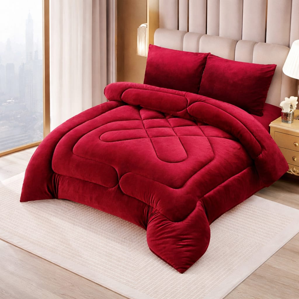 COBERTOR CON CHIPORRO 2 PLAZAS 230 X 250 COLOR BURDEO LISO