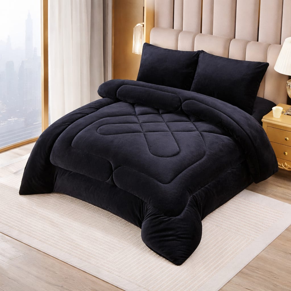 COBERTOR CON CHIPORRO 2 PLAZAS 230 X 250 COLOR NEGRO LISO PLUSH