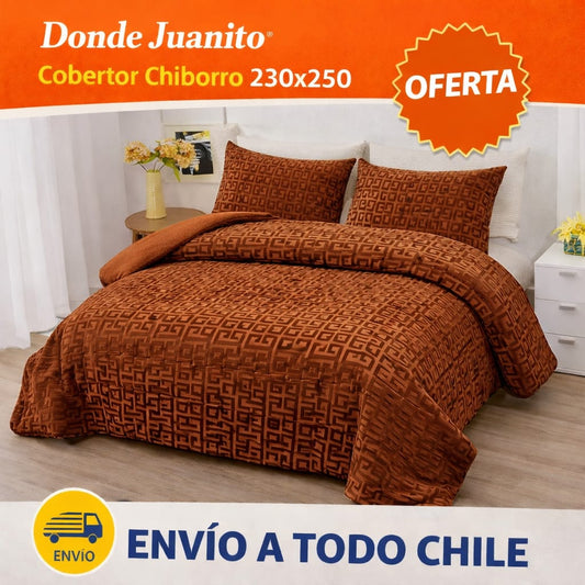 Cobertor con Chiporro 230x250 (Diseño Geométrico Café – 2 Plazas)