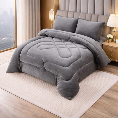 COBERTOR CON CHIPORRO 2 PLAZAS 230 X 250 PLUSH COLO LISO GRIS