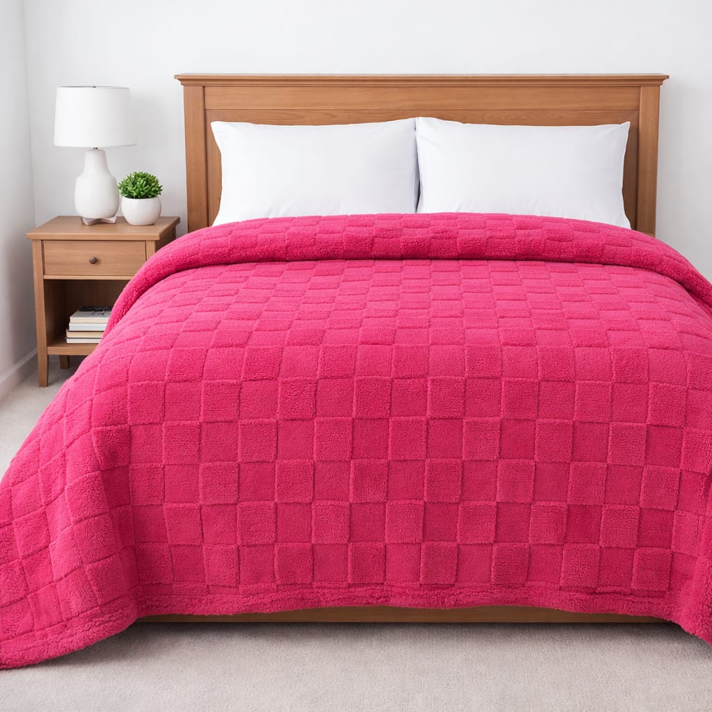 frazada con chiporro sherpa 2 plazas 200 x 230 cm dieño cuadros