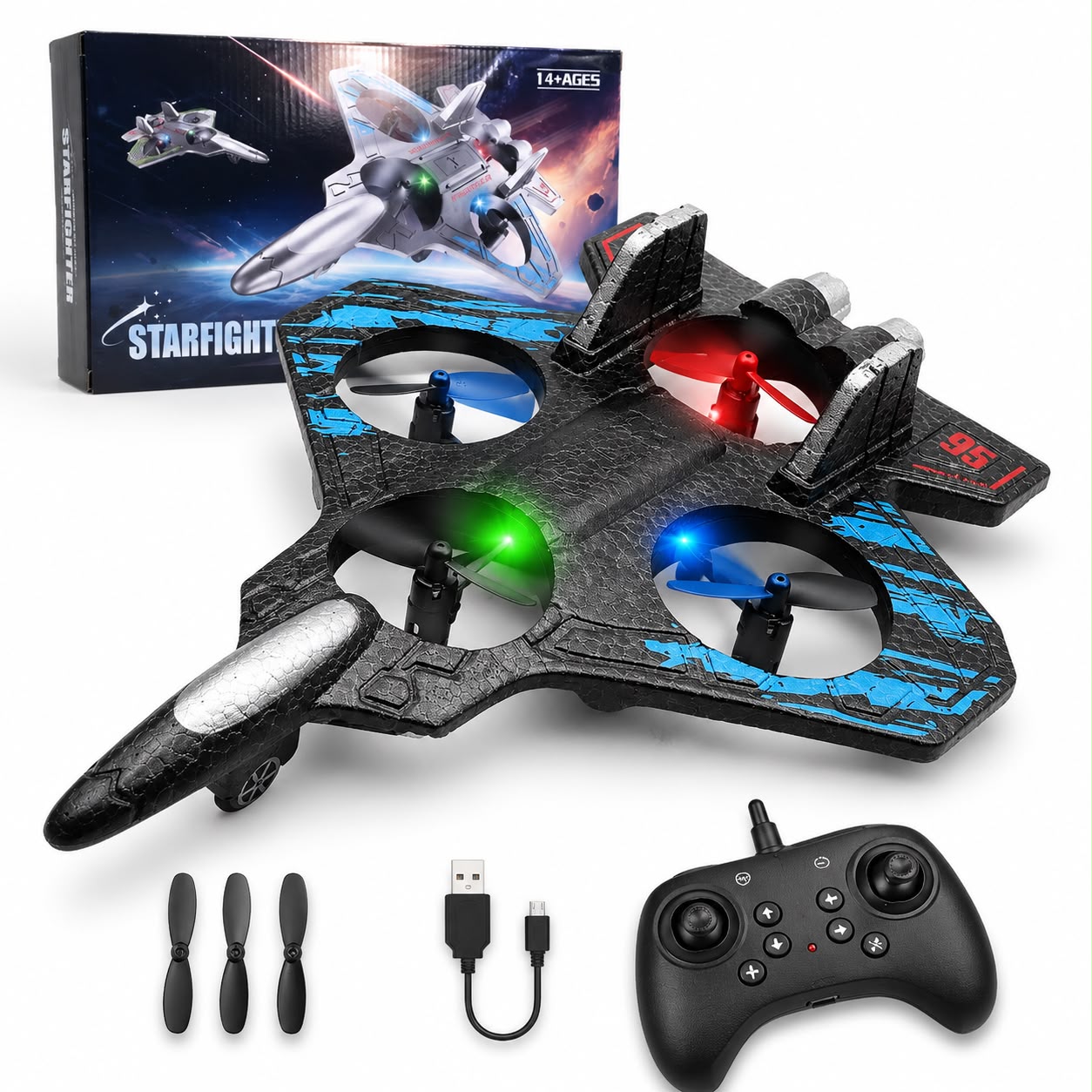 Dron Avión de Combate RC Starfighter con Luces LED y Control Remoto