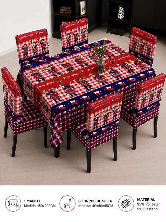 Set de mantel+6 funda de silla diseños fiestas patrias