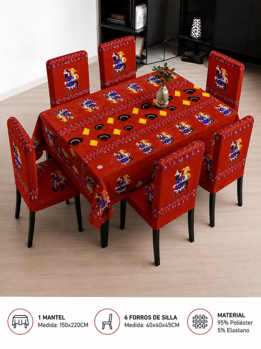 Set de mantel+6 funda de silla diseños fiestas patrias