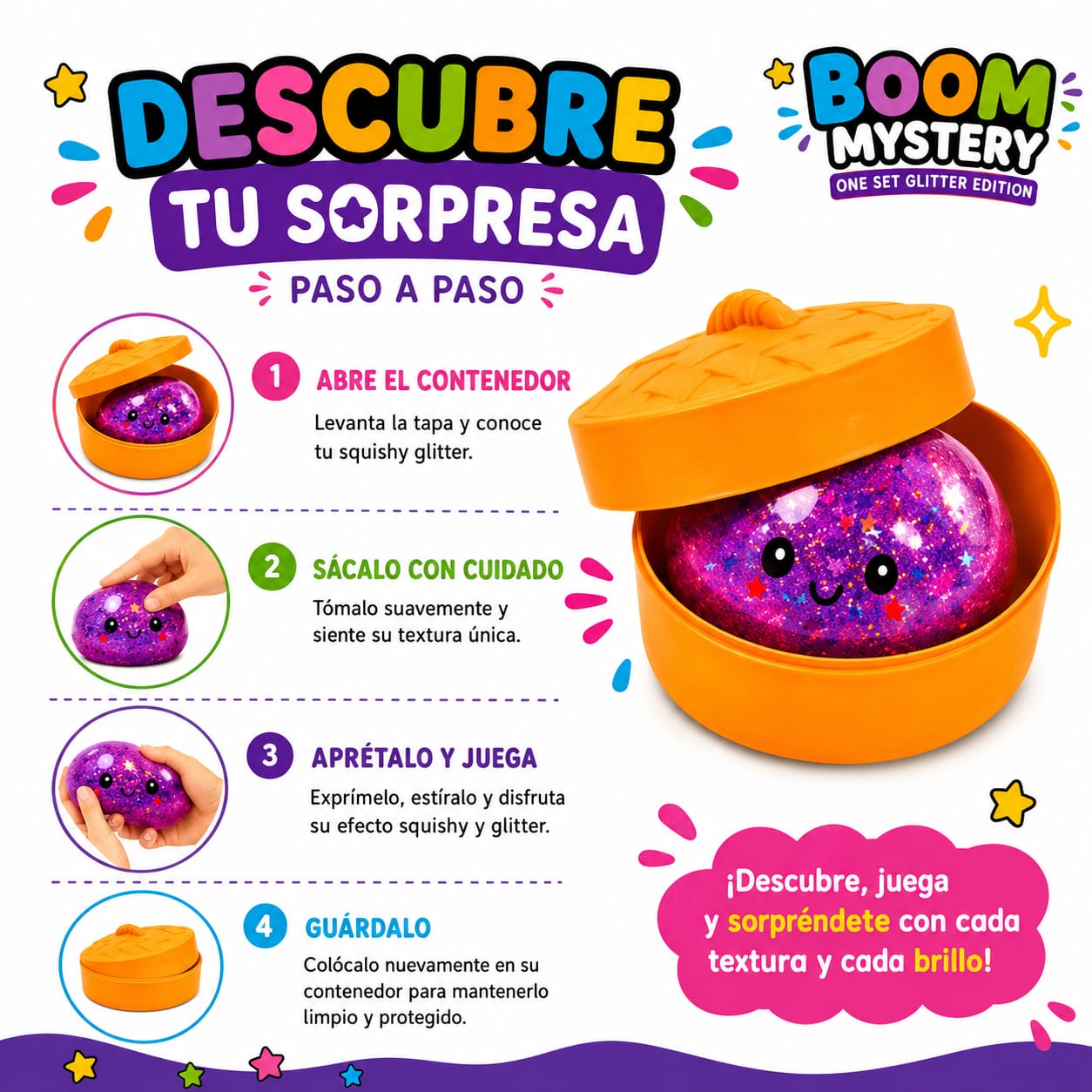 Squishy Dumpling Antiestrés 8.5cm Sorpresa Glitter