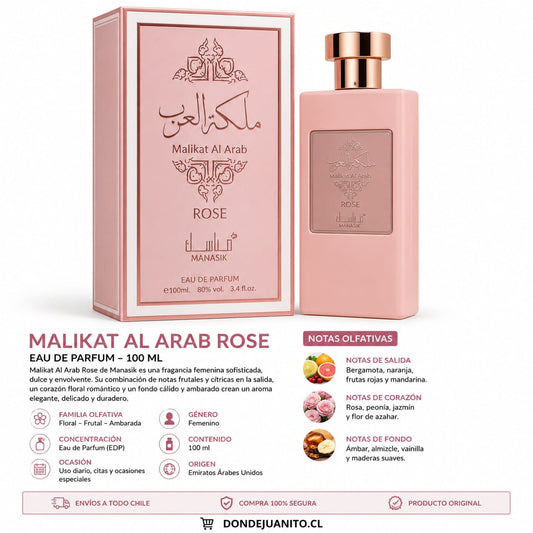 Perfume Árabe Malikat Al Arab Rose Manasik 100 ml – Mujer