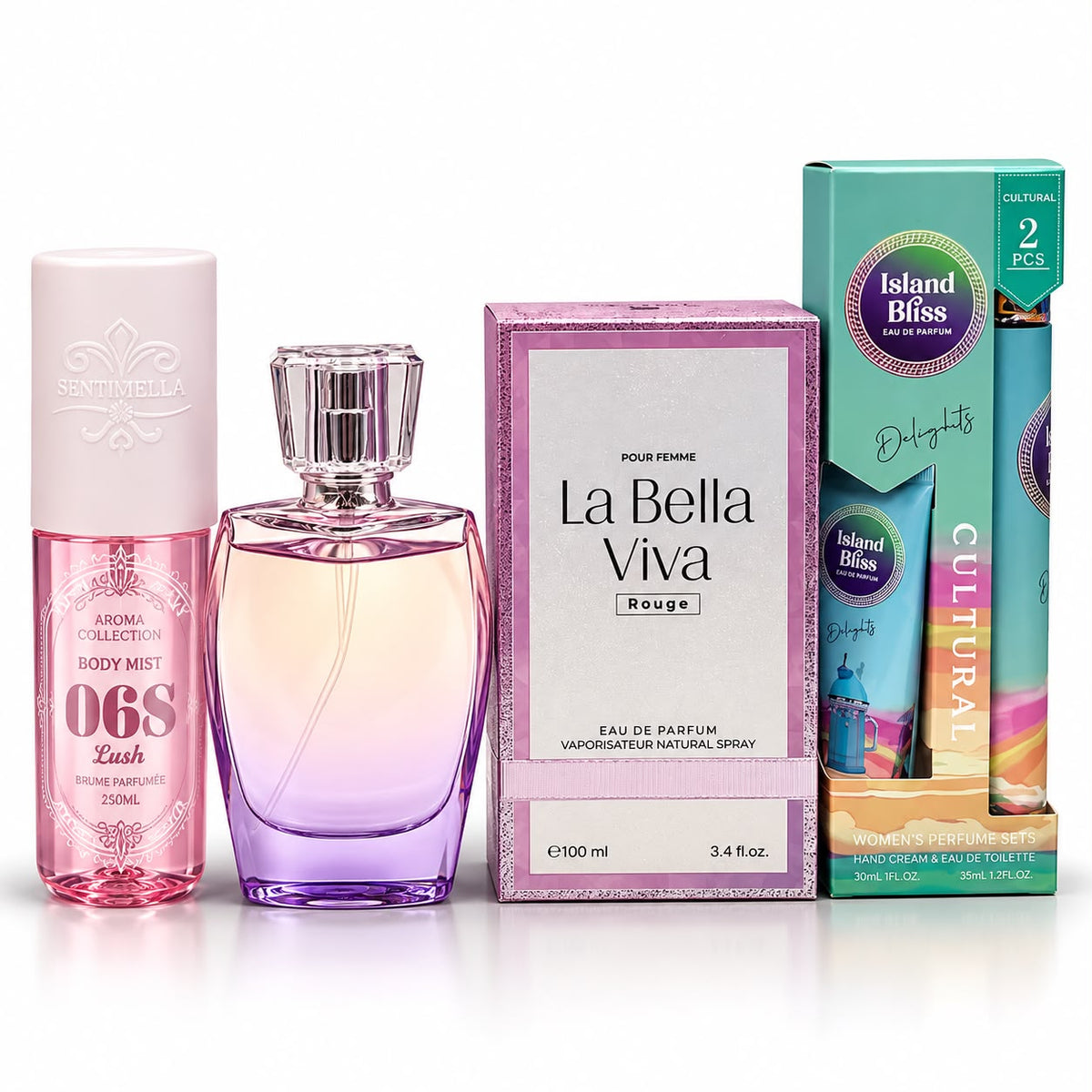 PACK 3 en 1 Fragancia Femenina 100ml + Body Mist + Crema Corporal