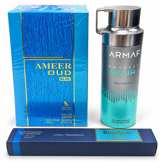 Promo de Hombre Ameer Oud Blue Árabe 3 Pcs de Fragancias