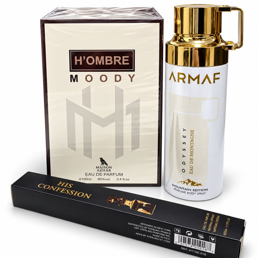 Promo de Fragancia Masculina Elegante H'Ombre Moody Maizon Azhar 3 Pcs