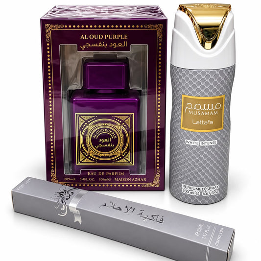 Promo Perfume de Hombre Al Oud Purple + Musamam White Intense 3 PCS
