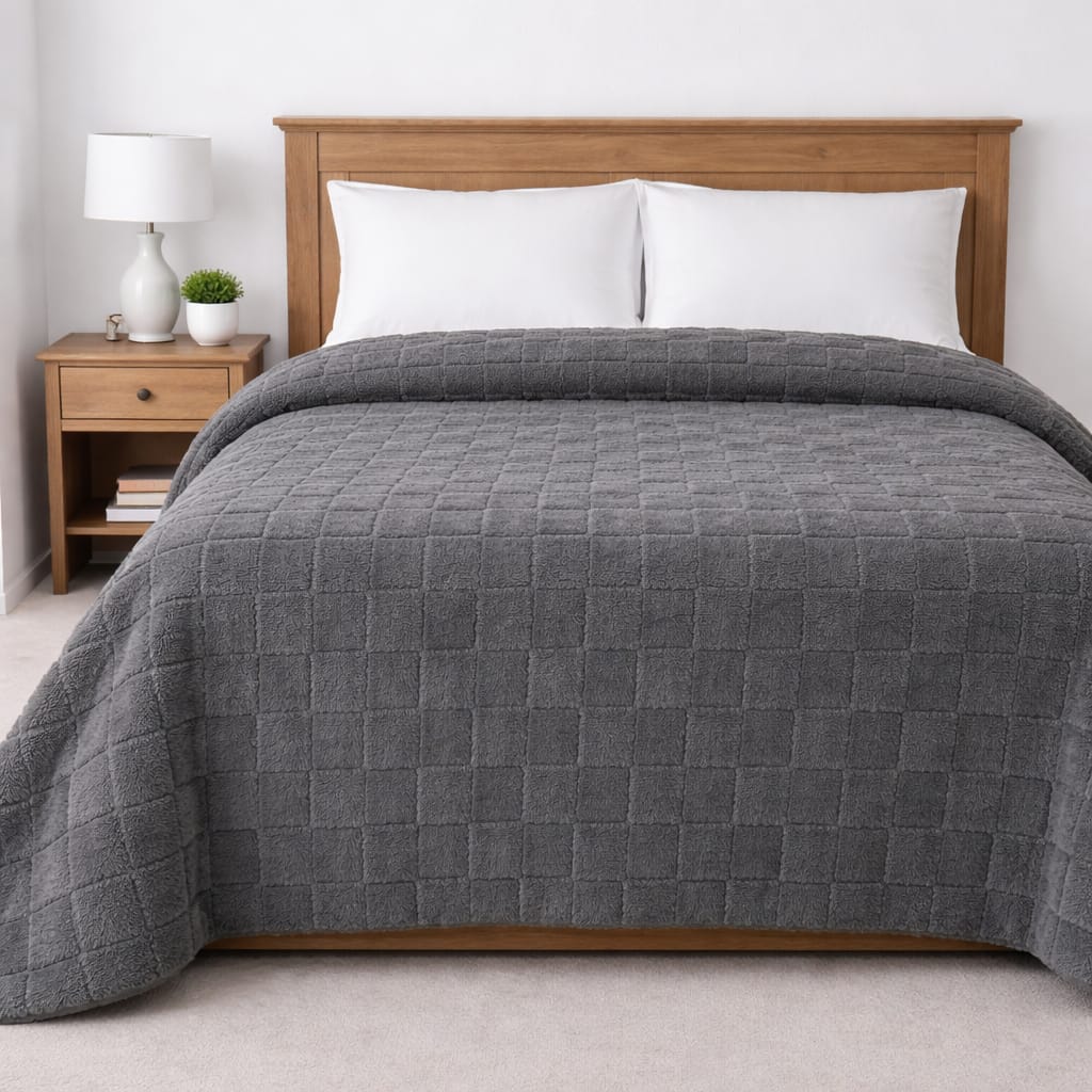 frazada con chiporro sherpa 2 plazas 200 x 230 cm dieño cuadros
