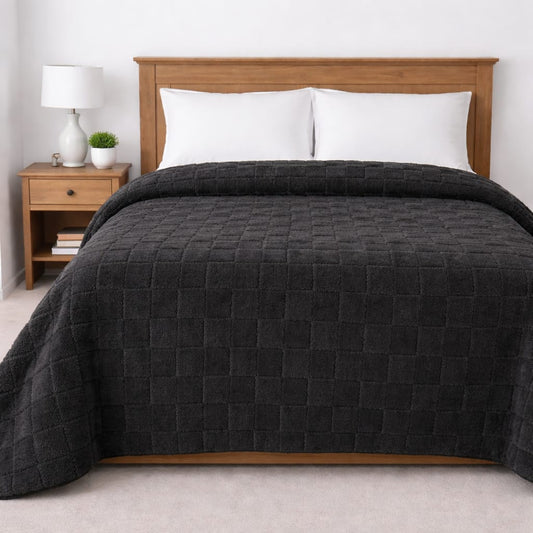 frazada con chiporro sherpa 2 plazas 200 x 230 cm dieño cuadros